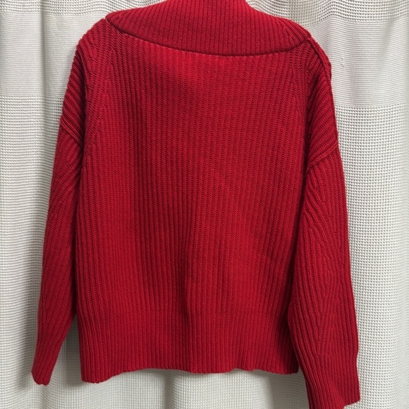 Cashmere Blend ribbed 1/4 zip funnel neck SZ XL Holiday red w camel interior LUX - Picture 6 of 7